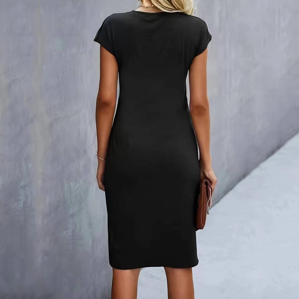 Women's Fashion Loose Round Neck Sleeveless Pleated Casual Solid Color Dresses