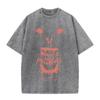 2026 Vintage Washed Black Demon Beast Face Graphic T Shirt Gothic Horror Print Oversized Casual Short Sleeve Tee
