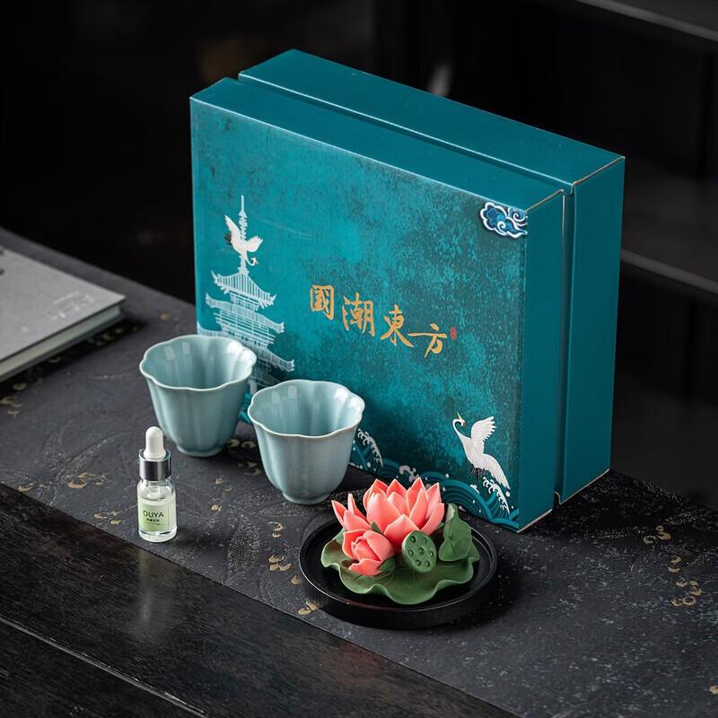 Hongyu Lotus Ru Kiln Style Tea Cup Scented Gift Set