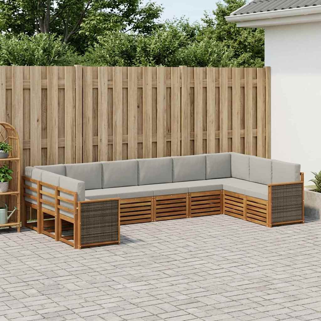 Corner Sofa Set with Cushions 7 pcs Natural and Light Grey