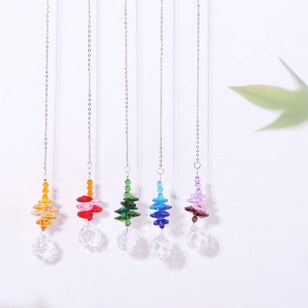 5Pcs Colorful Crystal Wind Chime Rotating Sun Catcher Light Collection Pendant  Blessing