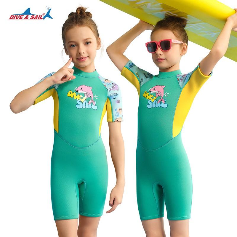 Kids Girls 2.5mm Neoprene Wetsuit Short Sleeve Full Body Snorkeling Surfing Swimming Warm Water Sports