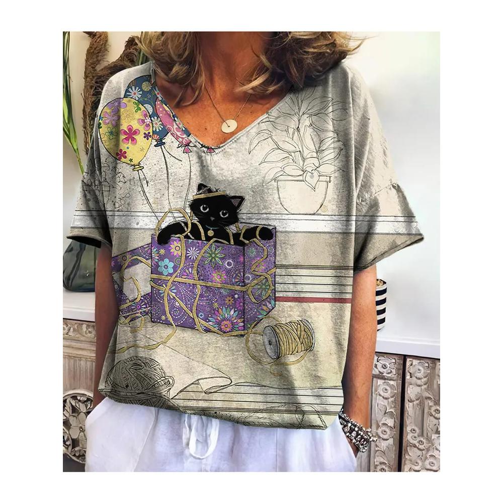 Comfortable Breathable V-neck Top Fashionable Versatile Short-sleeved Casual T-Shirts Women’s S