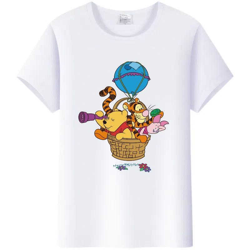 Y2K Tshirt Kawaii Tops Unisex Cartoon Winnie The Pooh Tigger Friends Graphic t-shirt Summer Blouses White Tees