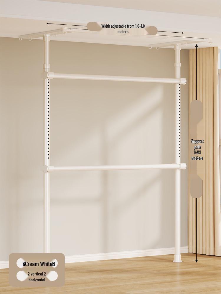 Floor-Standing Clothes Rack: Bedroom Hanger, Retractable Drying Rod, Coat & Hat Rack.
