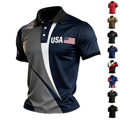 Men's Casual Short Sleeve Polo Shirt with Independent Day Flag Print and Color Block Design for Outdoor and Everyday Wear