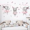 Cartoon Three Gray Rabbits Dancing Ballet Butterfly Wall Stickers for Kids Room Bedroom Nursery Home Decoration Wall Decal