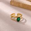 Vintage Romantic Green Stone Anillos Women Geometric Irregular Rings Stainless Steel Gold Color Waterproof Jewelry Elegant Party