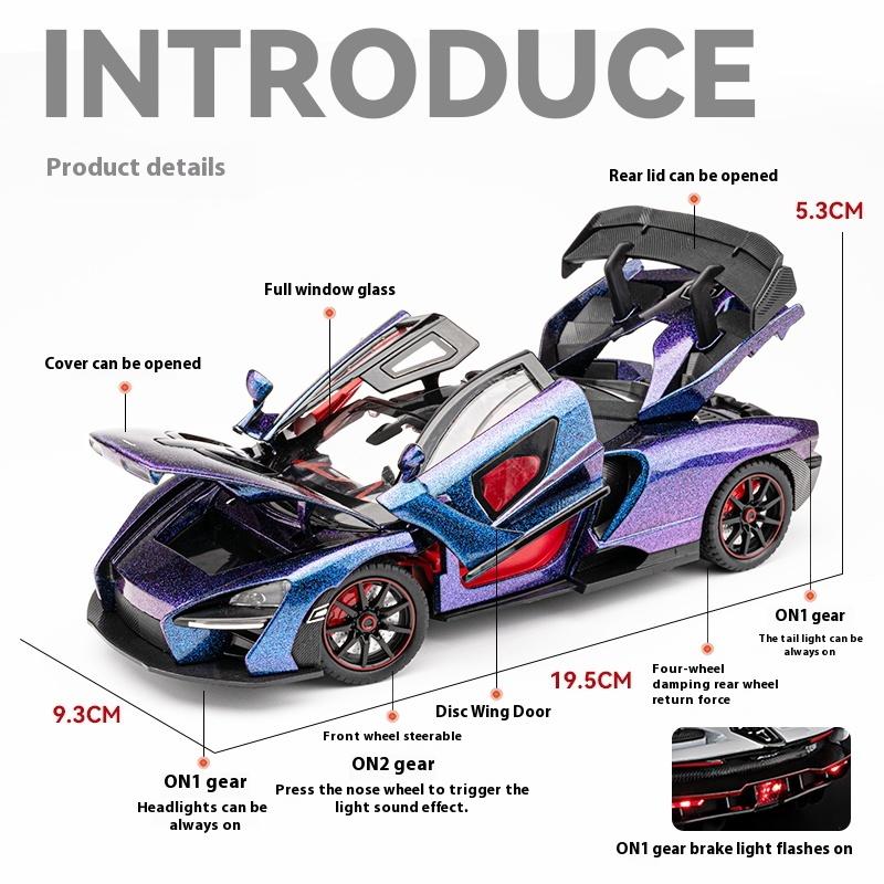1/24 Scale Mclaren Senna Alloy Metal Diecast Car Model Sound & Light Collection Hobby Super Racing Serie Holiday Birthday Gift for Boy