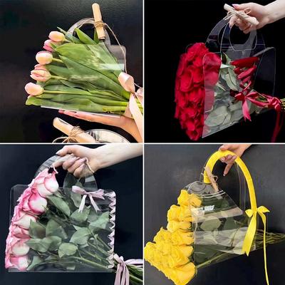 Transparent Flower Box With Handle Portable Flower Packing Bags Gift Contatiner