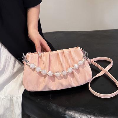 New Chinese Pearl Handbag Small Bag Female  New Tide Fashion Pleated Cloud Bag Hundred Chain Crossbody Bag Leisure Bags