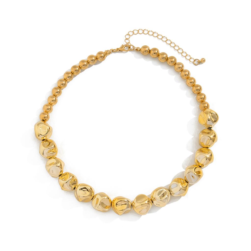 PuRui Vintage Gold Color Smooth Curved Neck Necklace for Women Elegant CCB Beads Necklace Bangle Banquet Zircon Aesthetic Gift