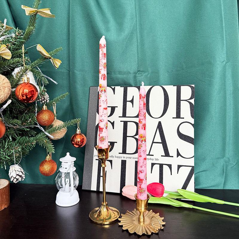 2pcs Tall Unscented Decorations Gift 10 Inch Taper Candle Seasonal Flameless Table Decors Christmas Printed