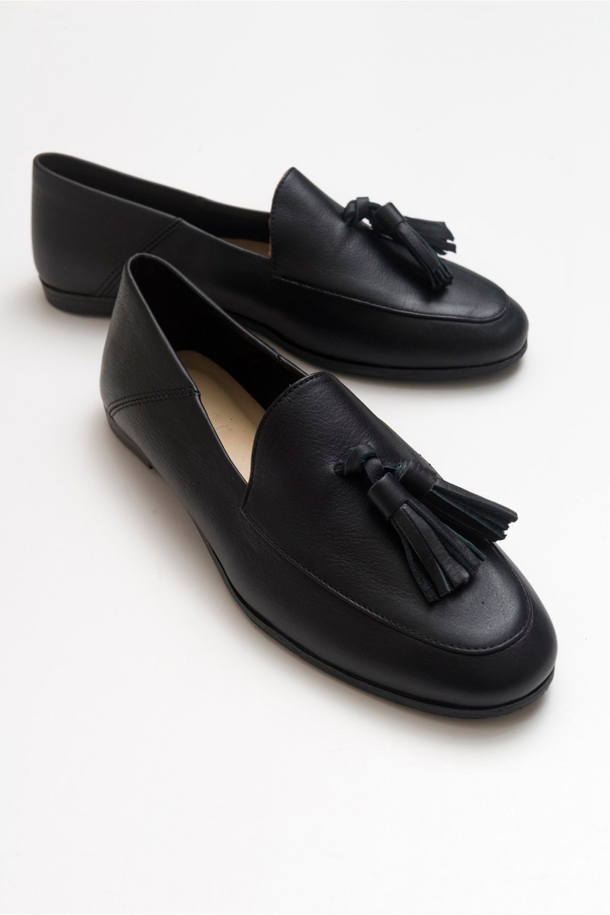 

Women s Fashion Genuine Leather Flat Heels Loafer F Black Skin Leather Shoes 36
