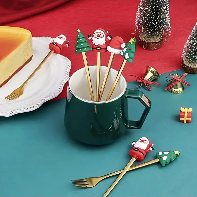 6pcs Santa Claus Stainless Steel Fork Spoon Set Christmas Tableware Gift Box Christmas Gift Fork Spoon Set Christmas Accessories