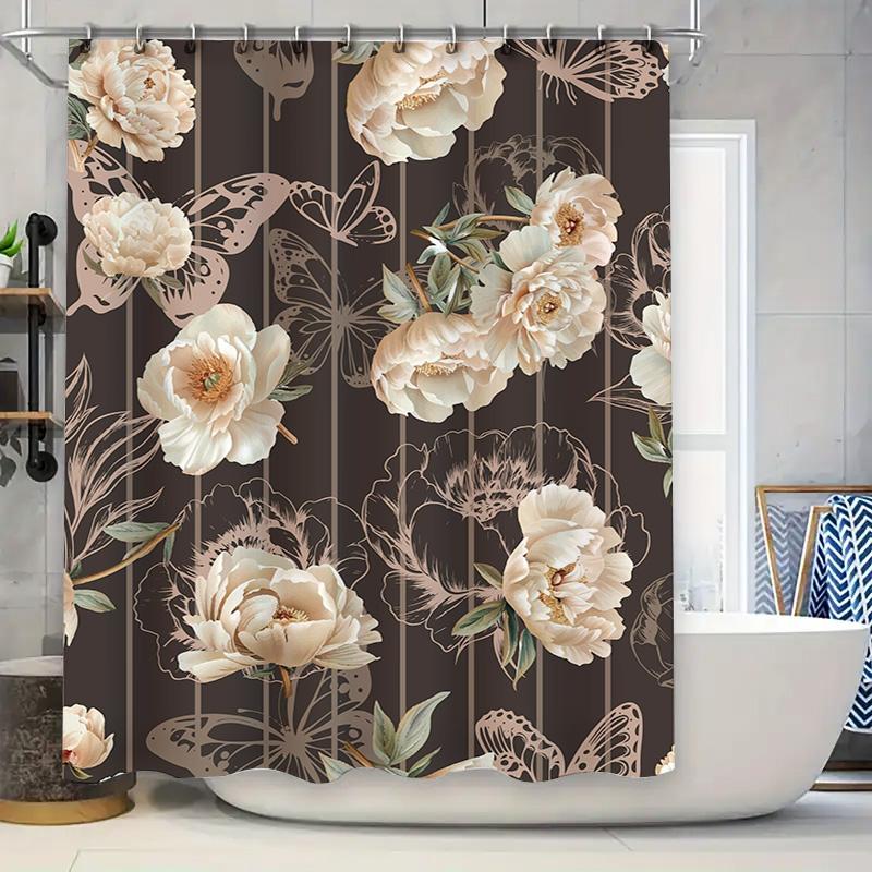 

Fashion Flower Shower Curtain for Bathroom Decor Elegant Floral Print in Pink and White Modern Home Decor from 90x180cm