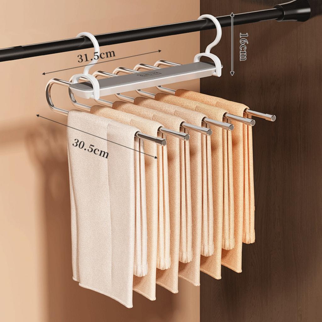 Stainless Steel Foldable Pants Hangers - Space Saving, Closet Organizers for Jeans, Leggings, Trousers, Slacks, Durable Metal Construction