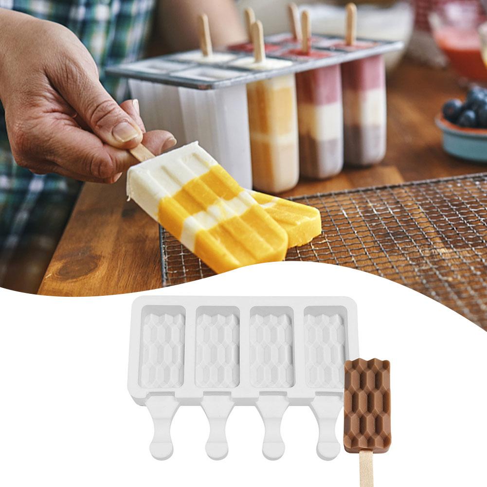 Silicone Ice Cream Mold 4 Holes Popsicle Cube Maker Mould Chocolate Tray Kitchen Gadgets Dining Bar Home Tools
