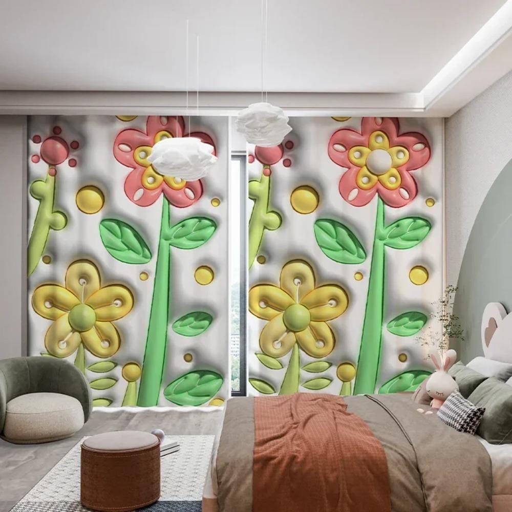 Cartoon Rabbit Clouds High Shading Curtain Fresh Ins 3D Children's Room Bedroom Bay Window Opening Living Room Blackout Curtains featuring Hook4