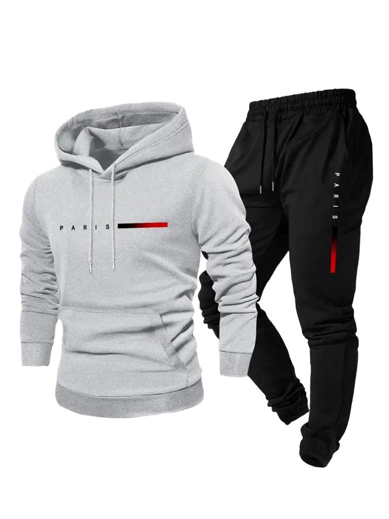 European Size Men's Casual Letter Print Hoodie Set: Unisex Autumn/Winter Hooded Sweatshirt & Long Pants