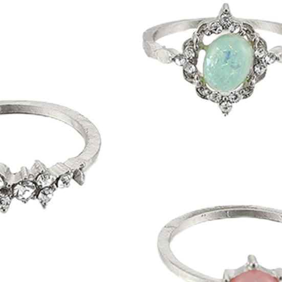 4Pcs/Set Faux Gem Geometric Knuckle Rings Candy Color Stackable Finger Rings Jewelry Accessory