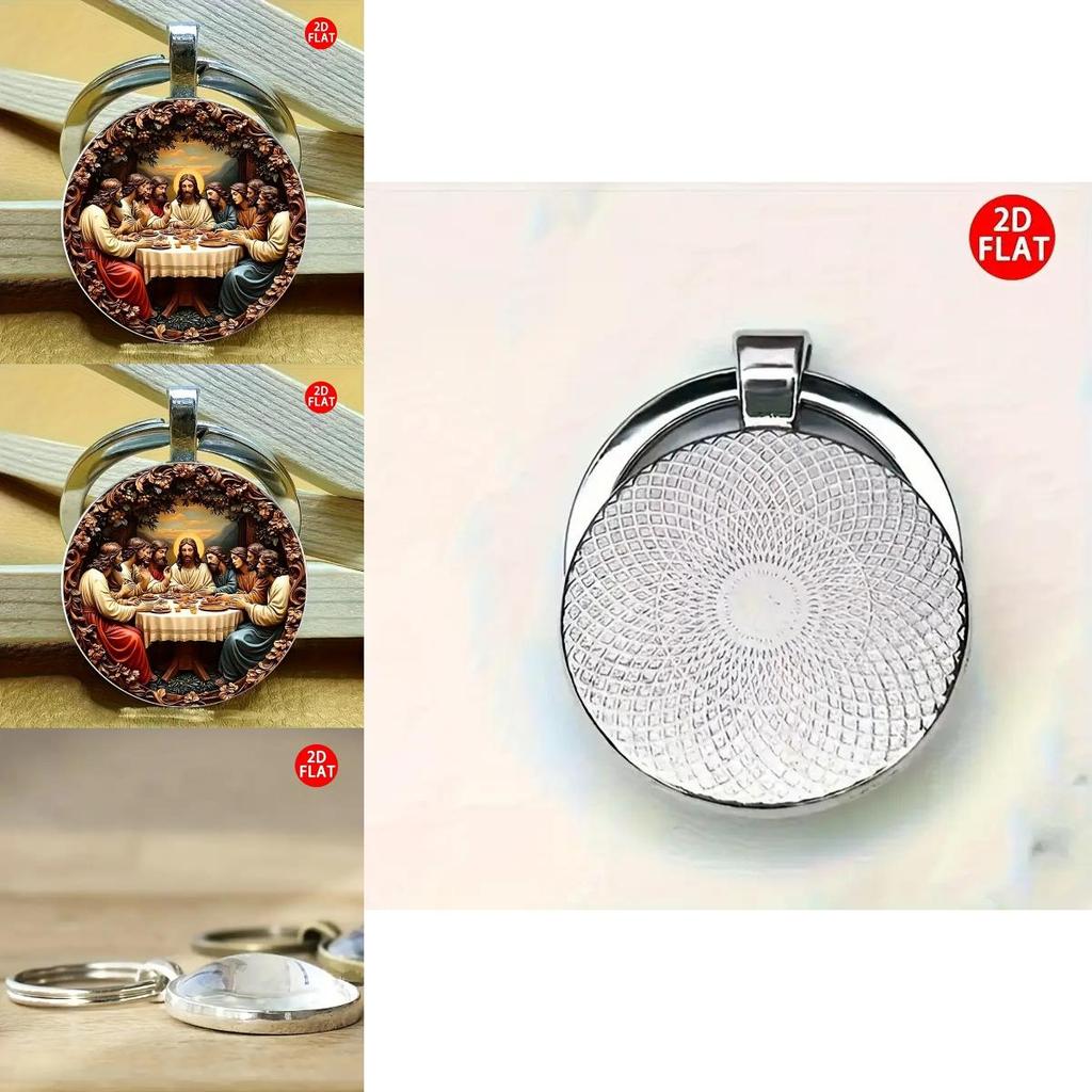 Jesus Last Supper Glass Pendant Keychain With Modern Minimalist Design For Religious Gift