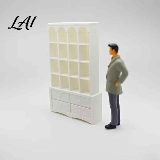 Sand Table Landscaping Props Miniature Dollhouse Bookcase 1:12 Scale Retro Arched Display Cabinet with Drawers Furniture Matte Black Simulation for