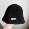 Face rabbit fur autumn and winter bucket hat versatile big head circumference basin hat white bucket plain hat warm plush basin hat