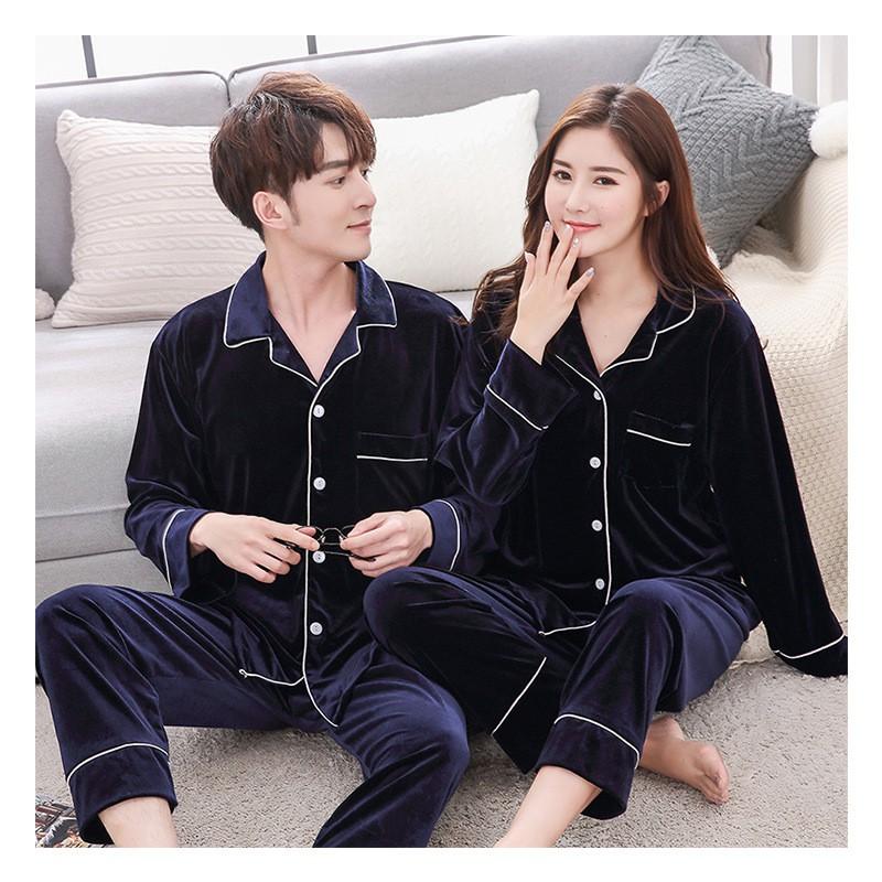 Couple Pajama Set Winter Long Sleeve Velvet Sleepwear Comfortable Home Lounge Wear Men Women