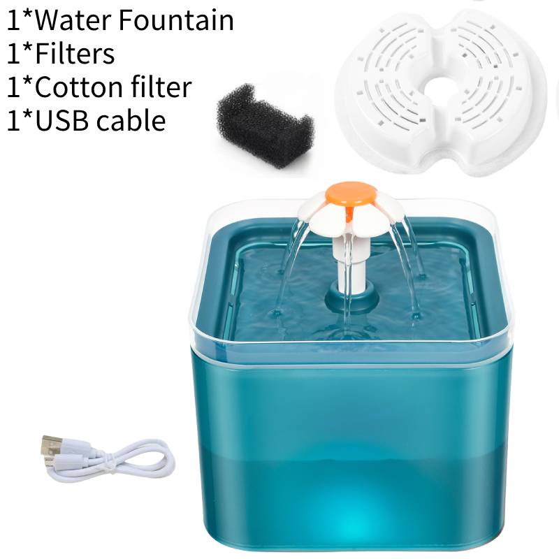 Water 2l Cat Fountain Pet Dog Led Drinking Bowl Automatic Dispenser Shape Cube