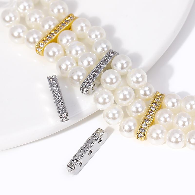 DIY Beading Jewellery Making Components 3 Holes Separators for Beads,18K Gold Plated Inlaid Zircon Beads Spacer Bar Separators