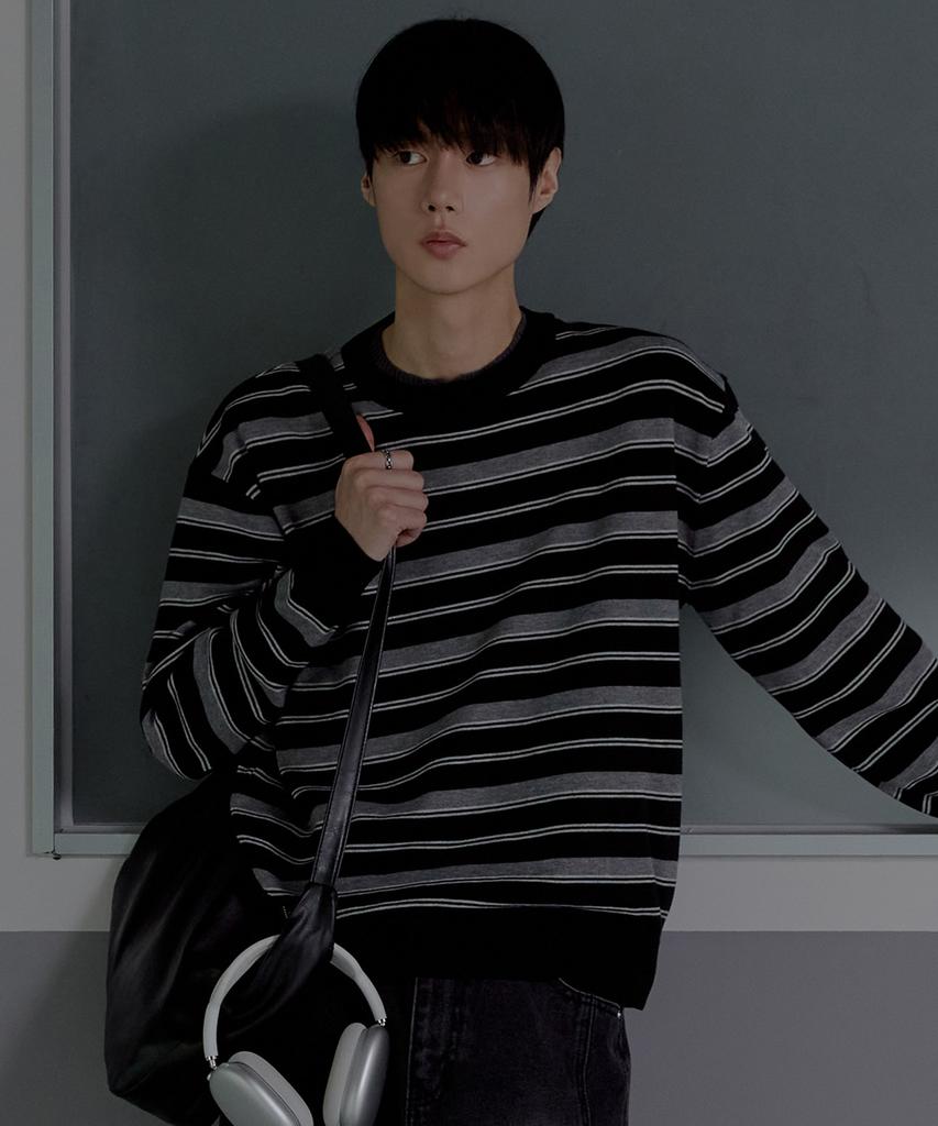 NODU Triple Stripe Semi-Crop Knit [Black]