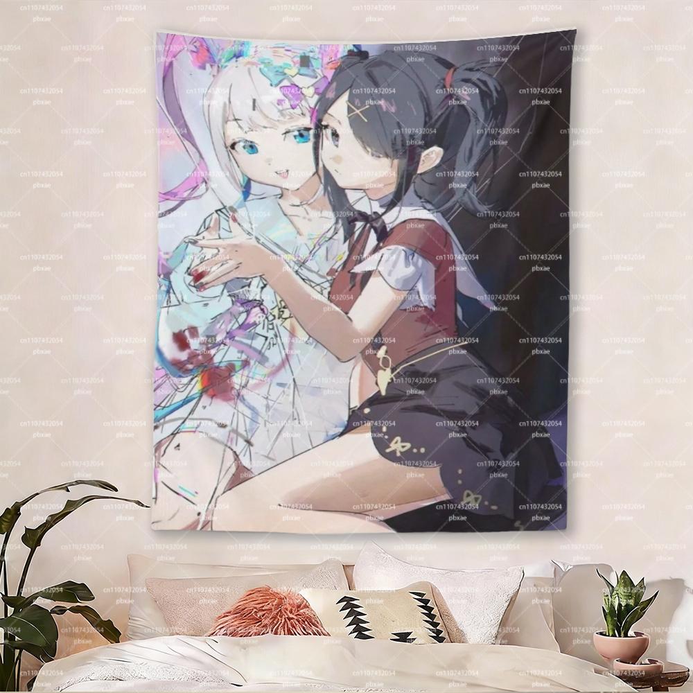 Anime Girls Glitch Art Tapestry Kawaii Manga Character Wall Hanging Aesthetic Room Decor for Bedroom  Dorm Ideal Gift