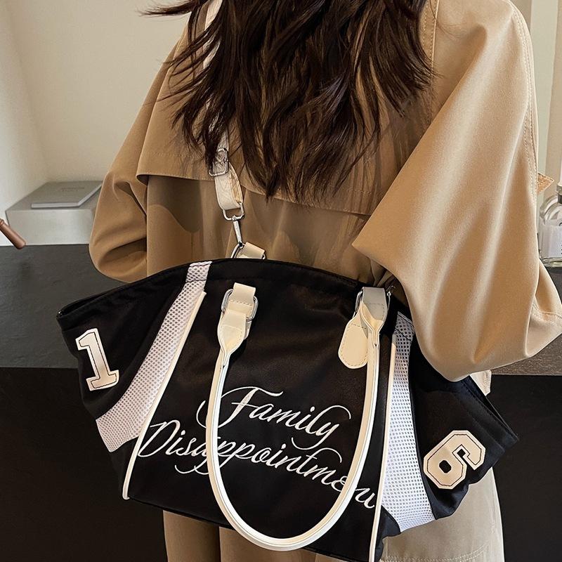 Fashion Bowling Portable Tote Bag Women's 2025 New Commuter Large Capacity Embroidered Alphabet Casual Shoulder Bag
