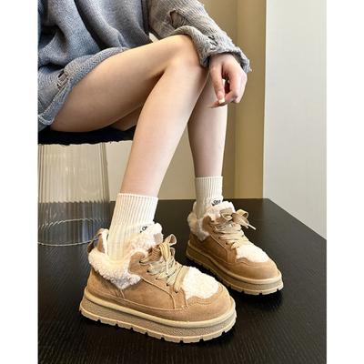 Damen Freizeitschuhe Schneestiefel Herbst und Winter 2024 Neue Mode Retro Plüschisolierung Dickbesohlte Baumwollschuhe Thermostiefel
