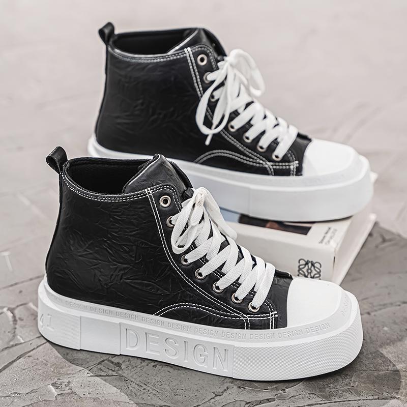 

Качественные трендовые мужские ботильоны 2024 года, зимняя новая мужская повседневная обувь, высокие кроссовки из искусственной кожи на плоской подошве, модная трендовая обувь 39 чёрный