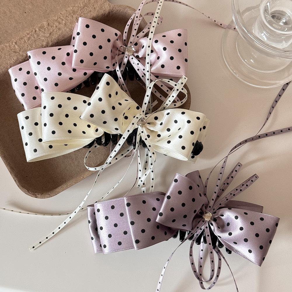 Girl's heart polka dot bow banana clip, temperament half-up hair vertical clip, 2026 new sweet hair clip, simple hair accessory
