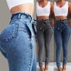 Women Jeans Skinny Elastic Denim Jeans Casual Fashion Tassel Belt High Waist Bleached Pencil Pants S-5XL Long Trousers 30208