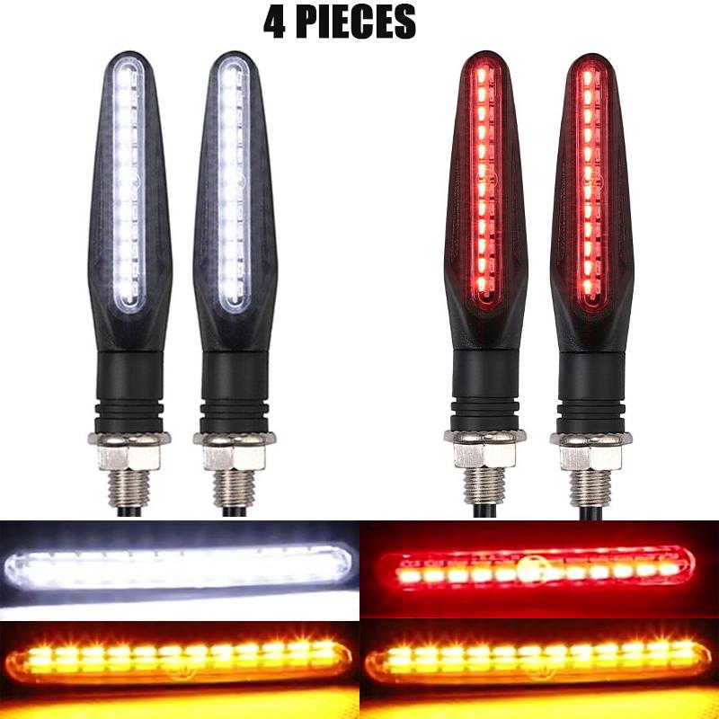 New Motorcycle 24LEDs High Bright Amber Turn Signal Indicator Light Front Rear White Day Running Light Flowing Red Brake Lamps