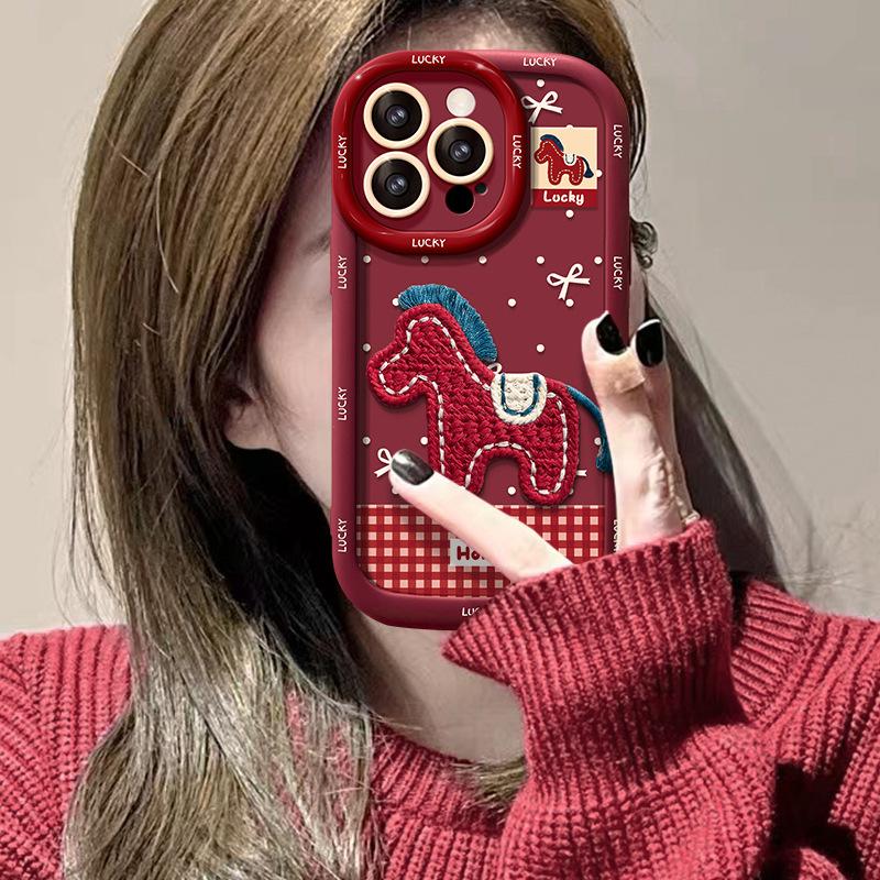 Plush Pony Lanyard Is Suitable for Apple 11promax Mobile Phone Case Iphone11 New Year's 11 Soft Silicone 11 Anti-drop.