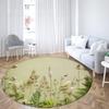 Flower and Bird Illustration Round Rug Pink Peach Blossom Carpet for Living Room Bedroom Floral Chair Rugs Non-slip Floor Mat