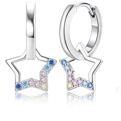 Star Color Zircon Micro-Set Earrings Women'S Fashion Personality Versatile Ear Buckle Korean Version Design Earrings
