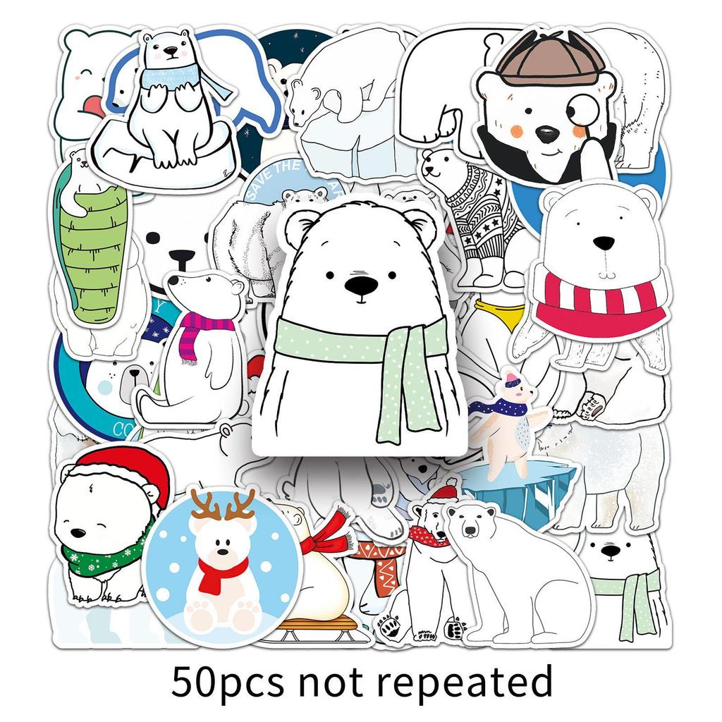 50-Pack Cute Polar Bear Cartoon Stickers - Waterproof DIY Decor for Notebooks, Journals, Water Bottles, and Stationery