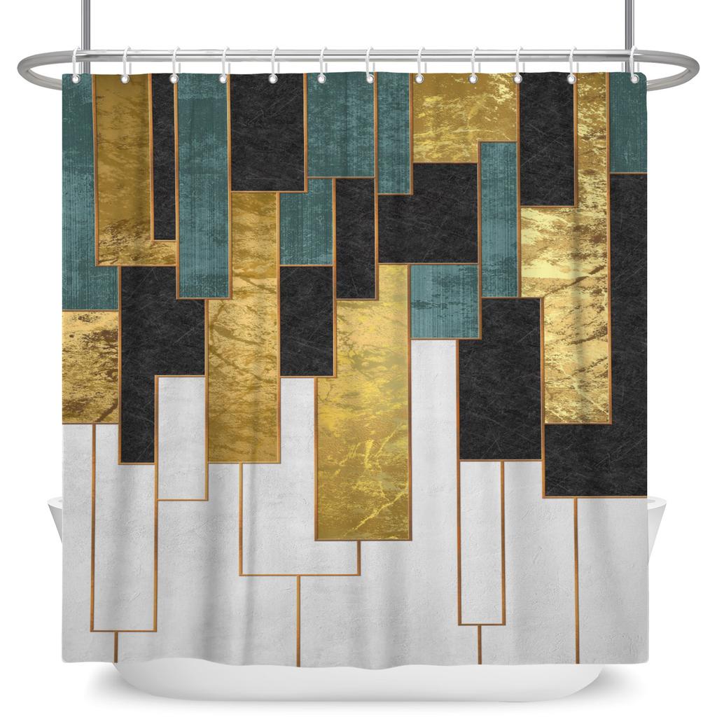 Luxury Marble Texture Shower Curtain Abstract Geometric Print Bath Curtain For Bathroom Decor Modern Minimalist Design With Hook