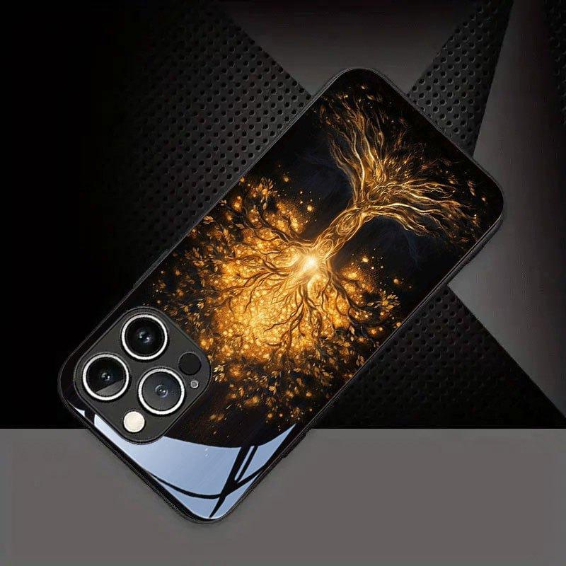 Jinhui Lebensbaum Muster Gehärtetes Glas Schwarze Handyhülle Für Samsung Galaxy S25 S24 S23 Ultra Plus FE Stoßfeste Hülle