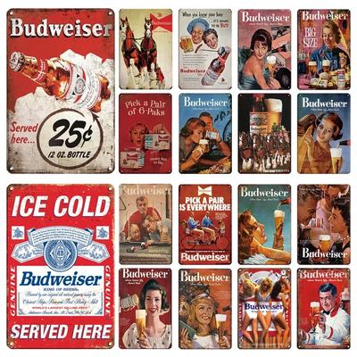 Original Budweiser Bier-Blechschild, lustige Metallplakate, Retro-Wandschild, Vintage-Schild für Bar-Club-Wanddekoration