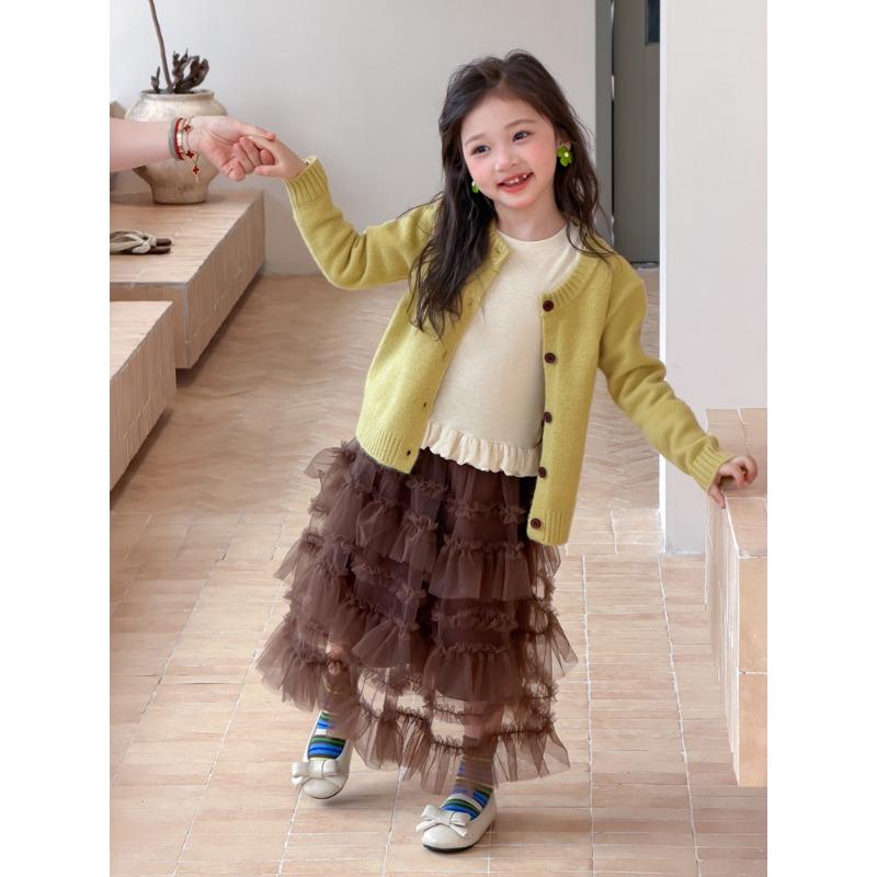 Girls Kids Heart Embroidered Knit Cardigan Casual Children Fall Outerwear
