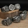 Vintage Viking Men Rings Stainless Steel Ethnic Belief Nordic Odin Compass Tree of Life Valknut Ring Amulet Jewelry