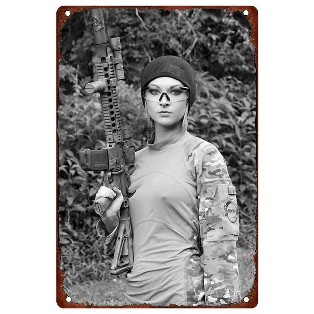 Vintage Metallblechschilder Militärische Pin-up-Mädchen Wandposter Schild Eisenmalerei Dekoration für Garage Spielzimmer Zuhause Café Club