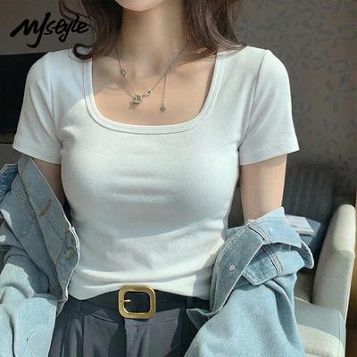 MJ STYLE Damen U-Ausschnitt Slim Fit Kurzarm T-Shirt